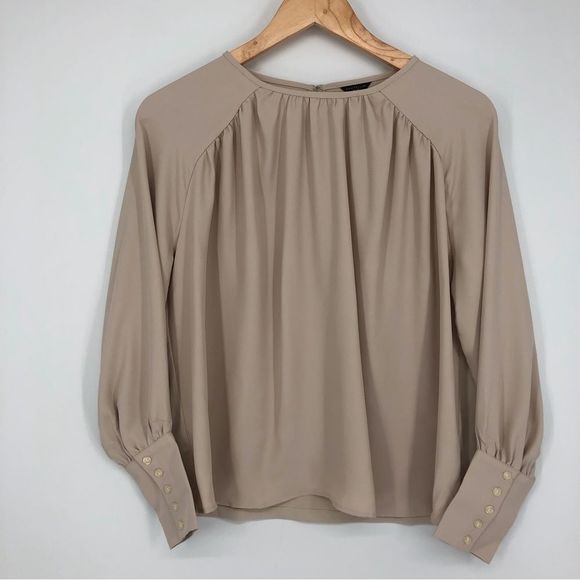 Ann Taylor Tops - 🆕 Ann Taylor Raglan Sleeve Button Cuff Blouse Beige Taupe Size Medium NWT